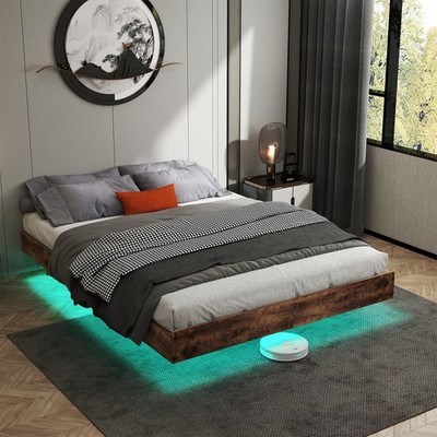 Queen Bed Frame w/ LED Lights & Storage - Modern Floating Platform