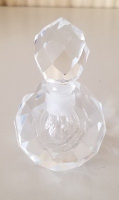 Vtg Geometric Facet Crystal Perfume Bottle Art Deco, 4''. [E4 44]