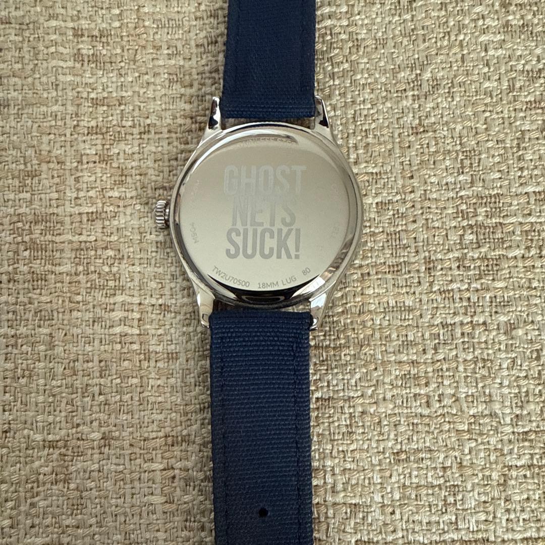 NOAH TIMEX Watch Turtle Character White/Navy Nylon Band Used image 4