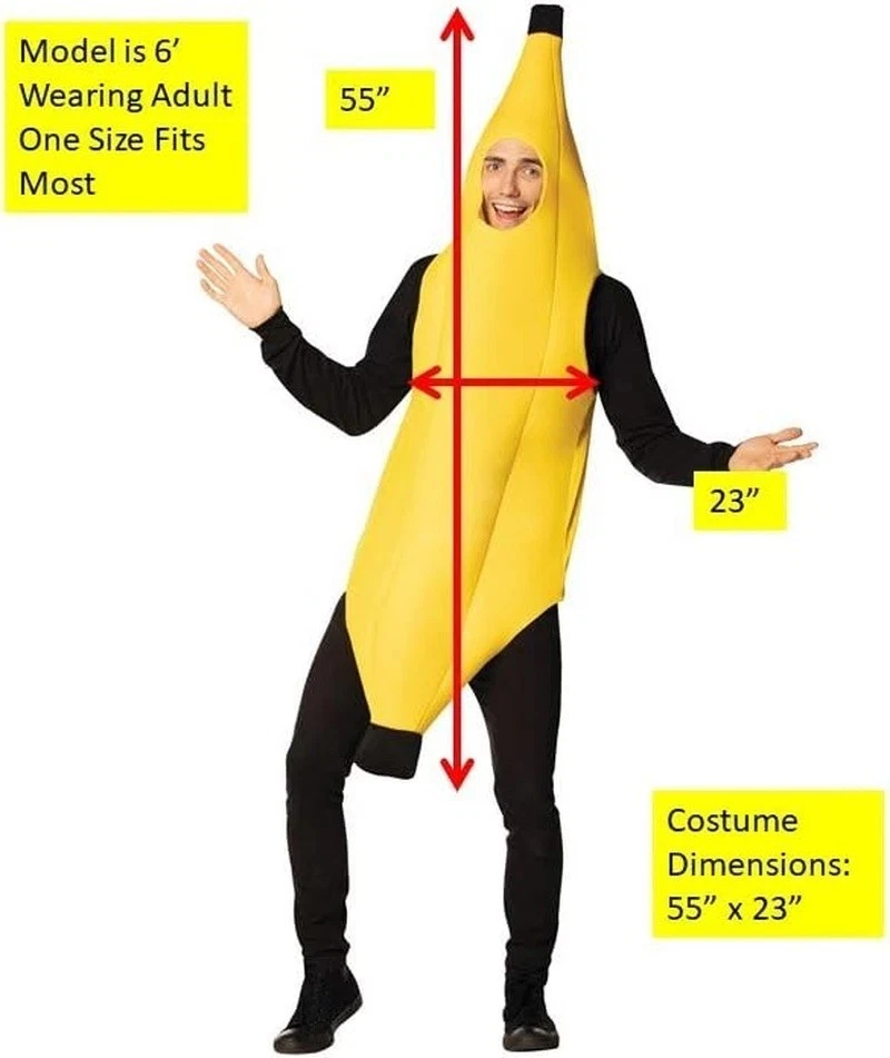 Banana Fruit Costume Adult Size 55"x23" Funny Outfit for Halloween Party Dress - Image 2 of 4