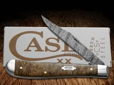 Case xx Slimline Trapper Damascus Steel Natural Maple Burl 15096 Pocket Knife