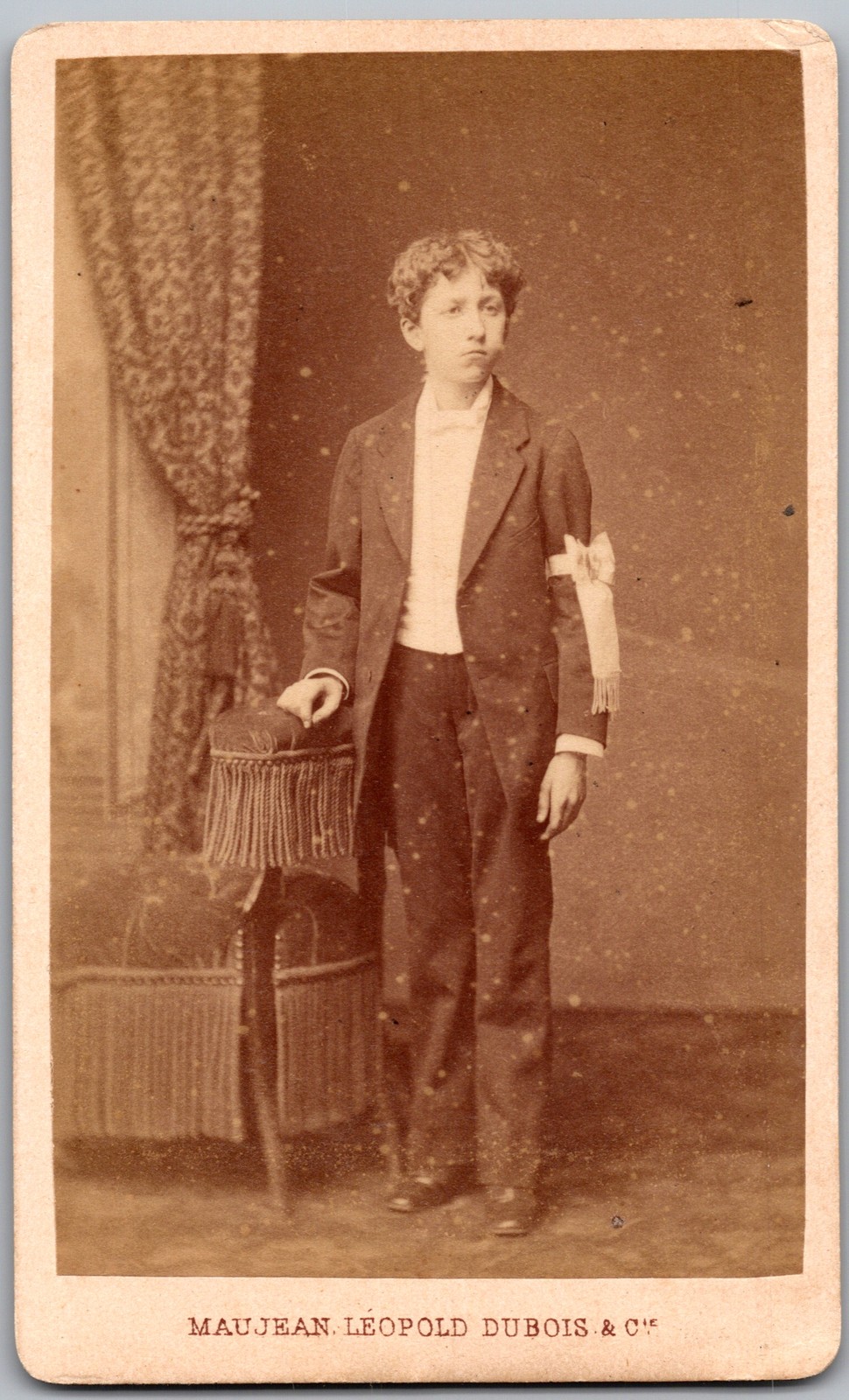 Antique CDV Circa 1870s Alphonse Thomas Young Boy in Suit Paris France
