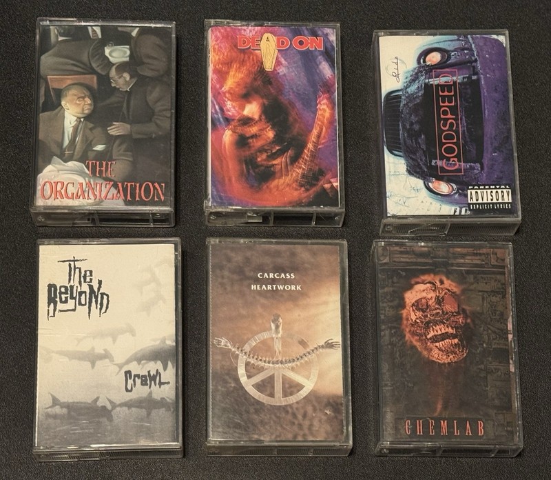 Lot Of 6 Heavy Metal Cassettes The Organization, Carcass, The Beyond UNTESTED