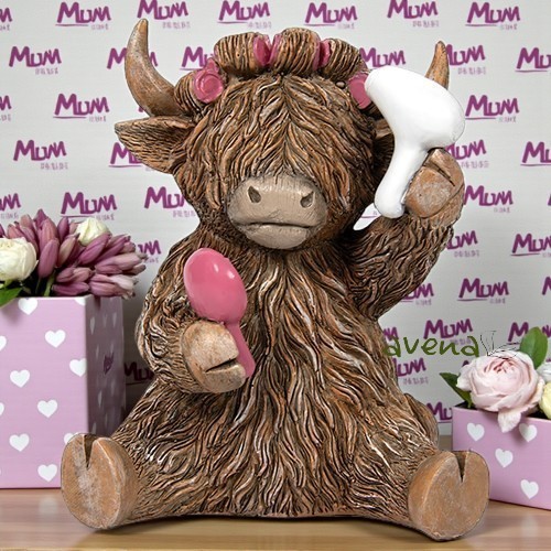 Mother's Day Highland Cow With Hairdryer Resin Mothers Gift in Gift Box New 12cm
