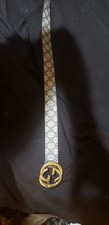   Gucci Monogram Belt tan W/ Gold Interlocking G s Buckle  