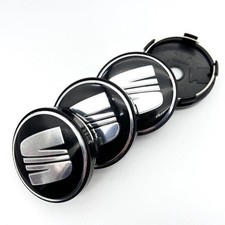 4 Stück 60mm Radkappen in Schwarz/Silber - Für Seat Nabenckung