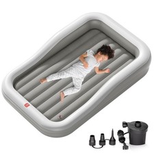 QPAU Inflatable Toddler Travel Bed with 3-Sided, Extra Large, X-Large, Grey