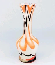 Vintage MCM Carlo Moretti Orange White Opaline Handblown Glass Swirl Vase Italy