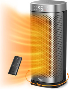 Portable 16" Space Heater with Remote, 12H Timer & 70° Oscillation Safety Featur