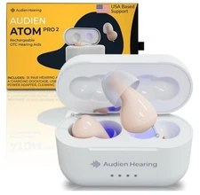 Audien ATOM PRO 2 Wireless Rechargeable OTC Hearing Aid Amplifier Genuine Beige