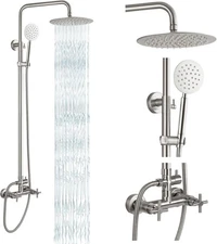 Gotonovo SUS304 Outdoor Shower Faucet Set Wall Mount Dual Function Brushed Nicke