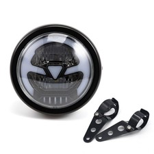 Motorcycle Headlight 5.75 inch Round LED with Mounting Brackets Assembly, Front