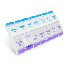Weekly 7-Day AM/PM Push Button Pill Organizer Planner- Arthritis Friendly
