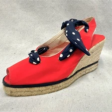 Charles Jourdan vintage 80s red espadrille wedge peep toe Euro size 37