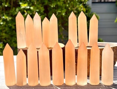 Wholesale Lot 2 Lb Natural Peach Selenite Aka Satin Spar Obelisk Tower Point
