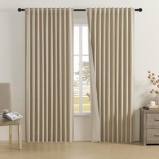 2 Pcs Linen Blackout Curtains-Back Tab Rod Pocket Curtains 84 Inch Wide Pinch