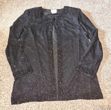 Stenay Women Jacket Formal Beaded Open Front Silk Cocktail Black VTG L