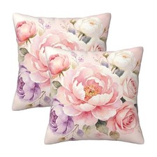 Watercolor Peony Throw Pillow Covers 18x18 in 18" x 18" Pack of 2 Pink Floral