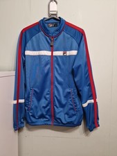 Stunning Retro Vintage Fila Mens Medium Full  Zip White Line Track Top Freepost