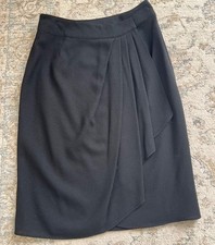 Caroline Little Saint Tropez 100 pure wool black WRAP skirt lined SZ 10 USA VTG