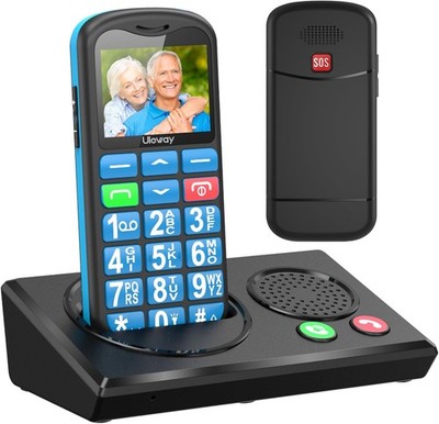 4G Seniorenhandy Blau mit Bluetooth Ladestation und Freisprechen, Großtasten