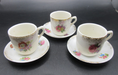 Vtg 6pc Child s or Large Doll Victorian Rose Tea Set Japan Cup Saucer Floral