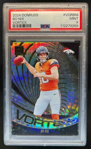 2024 Donruss Bo Nix Vortex Galactic Rookie RC #VOR-BNI Broncos PSA 9