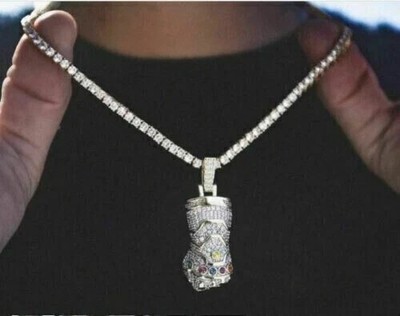 2CT Lab-Created Diamond 14K Gold Plated Thanos Infinity Gauntlet Men's Pendant