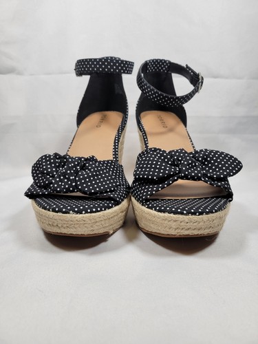 Torrid Espadrille Platform Wedge Shoe Womens 9 Wide Polkadot Bow Black & White - Picture 2 of 11