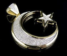 Pendentif authentique Moissanite homme croissant de lune et étoile Islam en a...