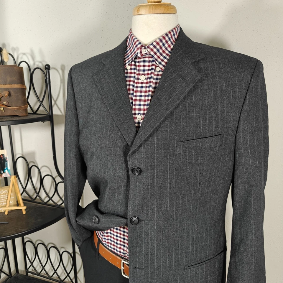 Blazer Abrigo Deportivo George Para Hombre Tres Botones Gris Carbón Mezcla Poliéster 42R Foto 4 de 4