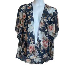 Women s EMORY PARK Blue Floral Open Front Kimono Top 1XL