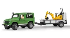 Bruder #02593 Land Rover Defender with Trailer, JCB Micro Excavator and Constru