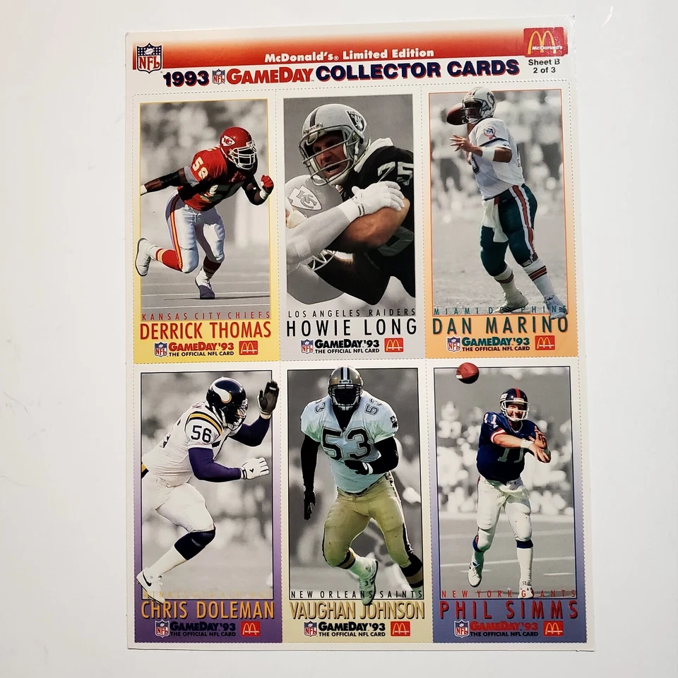 Juego completo de 3 hojas sin cortar de tarjetas de fútbol americano McDonalds NFL GameDay 1993 para coleccionistas Foto 4 de 4