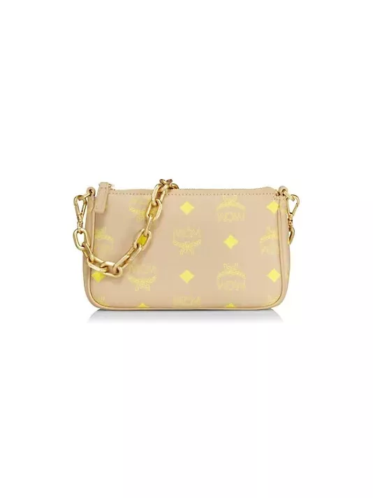 MCM Mini Color Splash Logo Pouch Chain Shoulder Bag in Natural