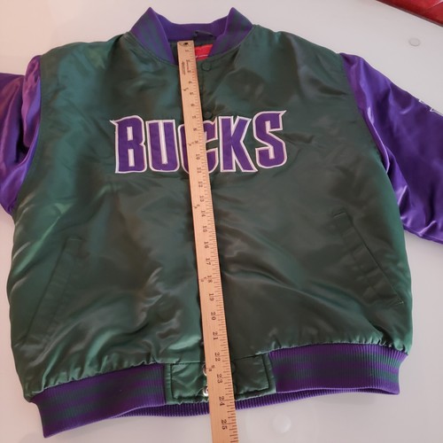 Veste Reebok vintage Milwaukee Bucks satin NBA taille XL homme adulte violet vert - Photo 18 sur 19