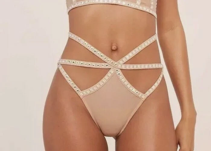 Victoria Secret For Love & Lemons Jackpot high waist Panty new large nude