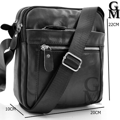 GM zip Borsello uomo moda tracolla borsa vera pelle lavoro vintage piccolo  nero | eBay