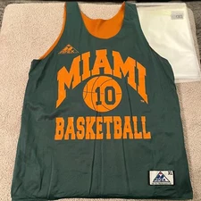 VINTAGE Miami Hurricanes Basketball Jersey Shirt Adult Extra Large Green Orange