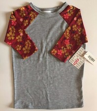 NWT LuLaRoe Kids' SLOAN Size 6 BASEBALL TEE Grey with RED FLORAL Sleeves UNICORN
