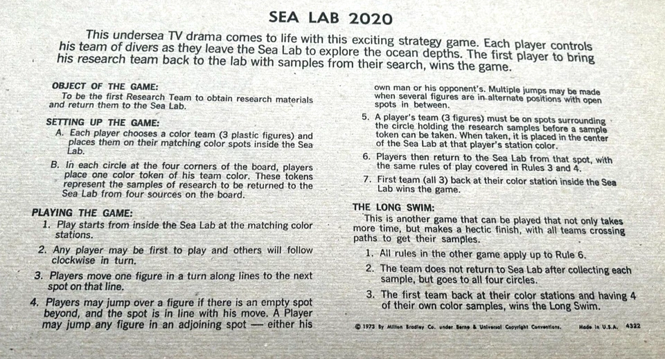 Vintage 70s Hanna-Barbera SEALAB 2020 Board Game Milton Bradley Complete Game - Image 4 of 4