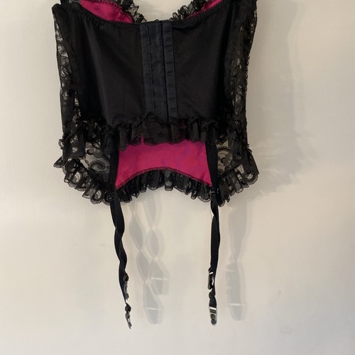 Vintage Fredericks of Hollywood Black Lace Pink Corset USA Size 36 - Picture 11 of 21