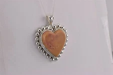 Sterling Silver 44mm x 34mm Caramel Jasper Beaded Heart Slide Enhancer Pendant