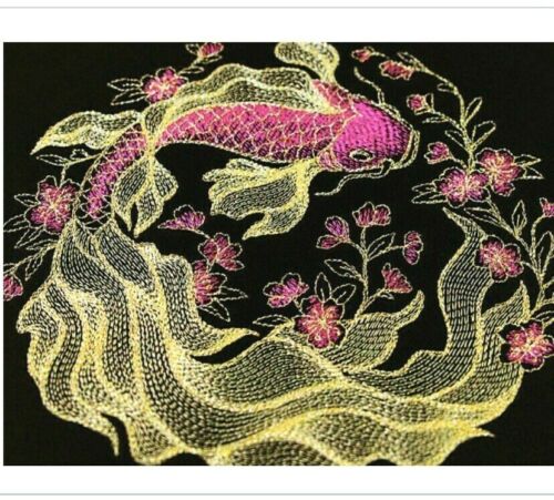 Koi Fish Shimmering Stunning Set HAND TOWELS EMBROIDERED Beautiful - Afbeelding 1 van 1