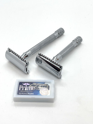 Lot of 2 Safety Razors Merkur 33C Compact & 23C Long Handle With 10 DE Blades