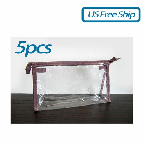 5x Clear Plastic PVC Travel Cosmetic Make Up Toiletry Bag Zipper Brown US Stock - Picture 2 of 2