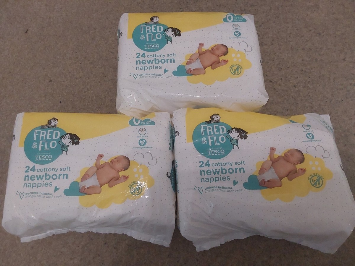 TESCO FRED FLO NEWBORN NAPPIES 72 (3x24)NAPPIES 2-5lbs SIZE PREMATURE  DOLLS