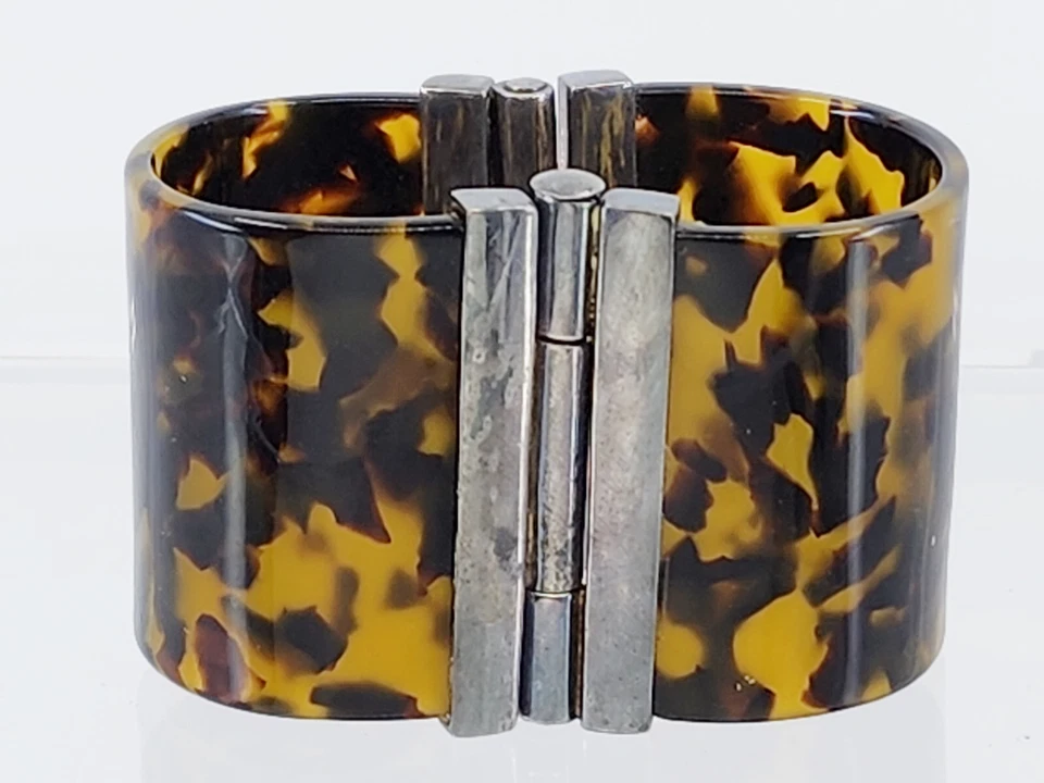VTG. 80's RALPH LAUREN TORTOISE RESIN 44 mm WIDE PULL PIN HINGED BANGLE BRACELET - Image 3 of 4