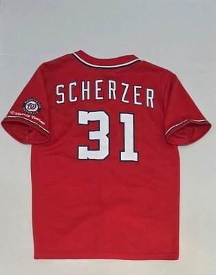Washington Nationals Max Scherzer #31 Jersey Red Size Youth Large Harris Teeter