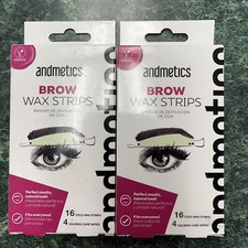 Andmetics Brow Wax Strips 16 Strips 4 Wipes Universal Fit Natural Look Lot Of 2